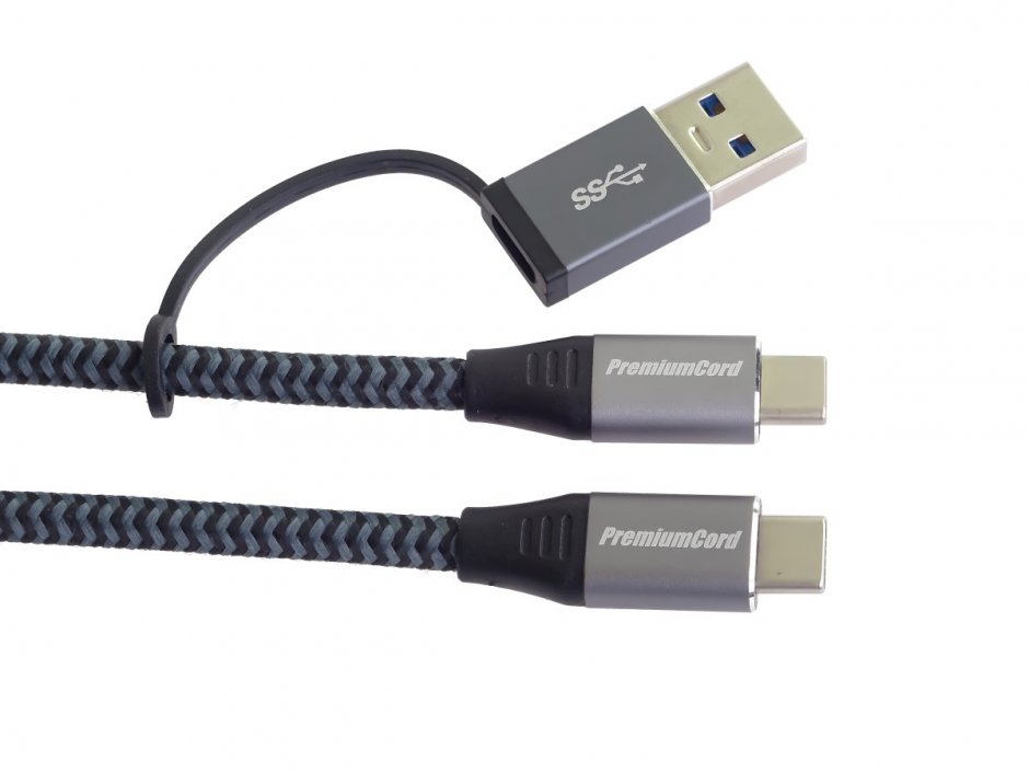 Imagine Cablu USB 3.2 Gen2 type C + adaptor USB-A T-T 3A/60W 2m, ku31cq2