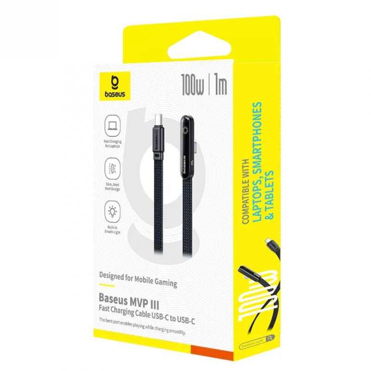 Imagine Cablu USB type C drept/unghi 100W 1m brodat Negru, Baseus P10382500121-01
