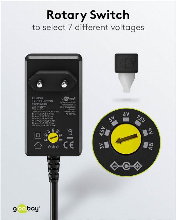 Imagine Alimentator universal 230V/3-12VDC 1500mA, Goobay 64569