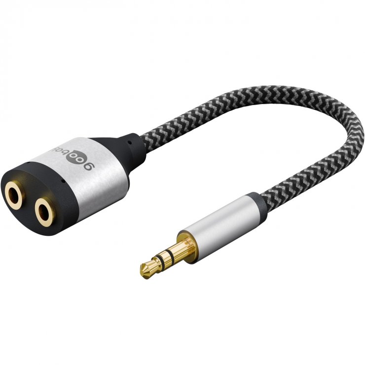 Imagine Splitter jack stereo 3.5mm 3 pini la 2 x jack stereo 3.5mm 3 pini T-M brodat 0.15m, Goobay G80586