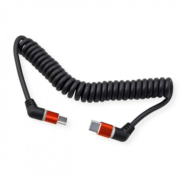 Imagine Cablu USB 2.0 type C conectori rotativi 60W unghi/unghi 1.5m Negru, Roline 11.02.8350