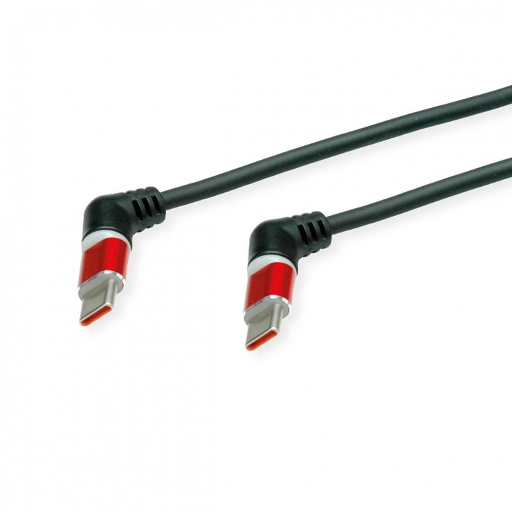 Imagine Cablu USB 2.0 type C conectori rotativi 60W unghi/unghi 1.5m Negru, Roline 11.02.8350