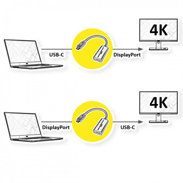 Imagine Adaptor Bidirectional USB type C la Displayport T-M 0.2m, Roline 11.04.5959