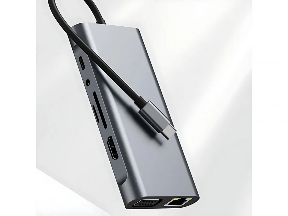 Imagine Docking station USB type C la HDMI 4K30Hz/VGA/Gigabit Ethernet/3x USB 3.2-A/1x USB 2.0-C/1x slot SD/1x Audio + PD, Value 12.99.1143