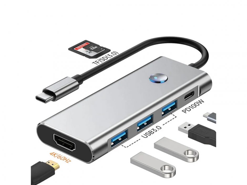 Imagine Docking station USB type C la HDMI 4K60Hz/3x USB 3.2-A/1x SD,Micro SD + PD, Value 12.99.1144