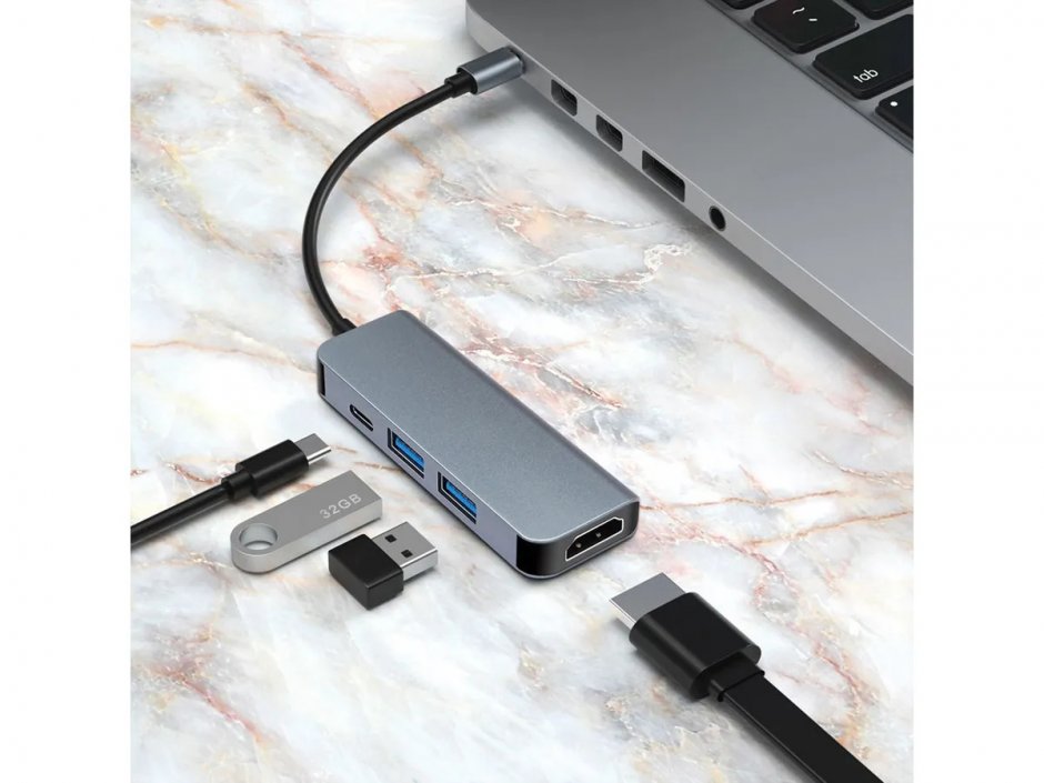 Imagine Docking station USB type C la HDMI 4K30Hz/1xUSB 3.2-A/1x USB 2.0-A + PD, Value 12.99.1146