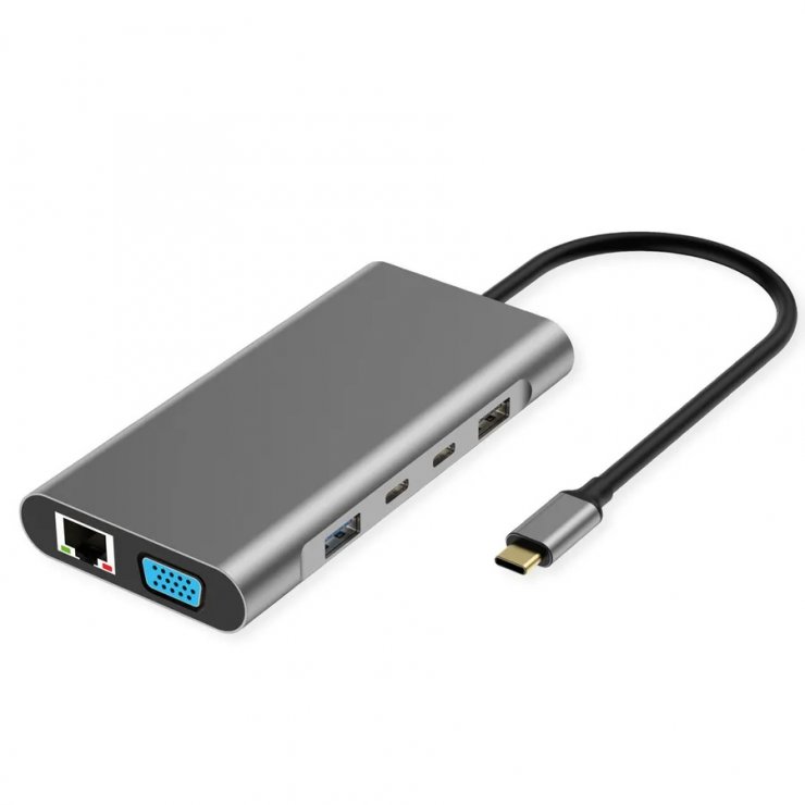 Imagine Docking station USB type C la HDMI/DP/VGA/Gigabit LAN/2 x USB-C/2 x USB-A PD 100W, Value 12.99.1147
