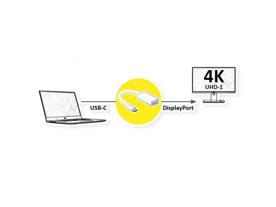 Imagine Adaptor USB type C la Displayport 4K60Hz T-M Alb, Value 12.99.3221