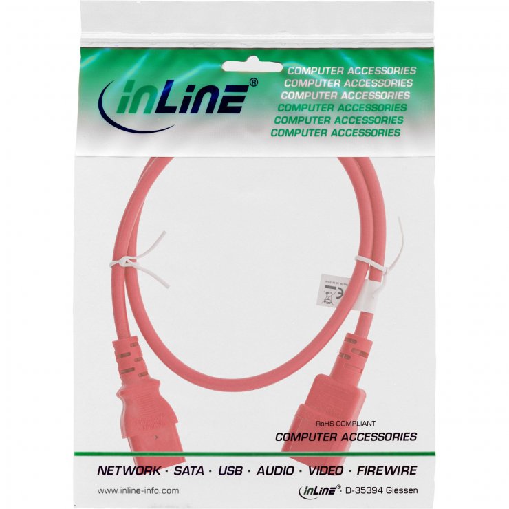 Imagine Cablu prelungitor alimentare C13 la C14 1m Rosu, Inline IL16501R