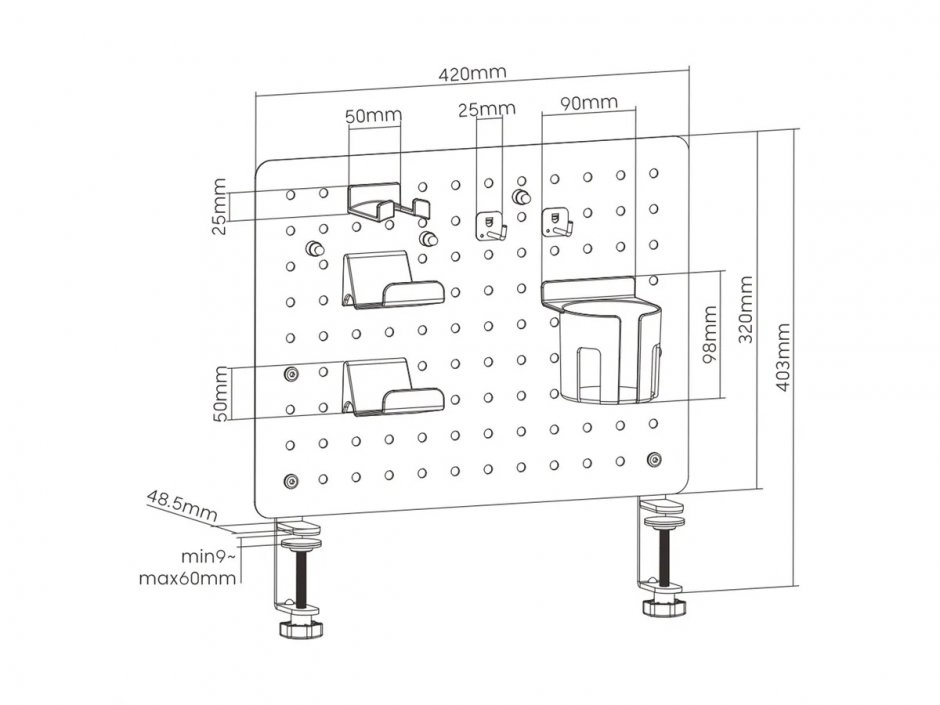 Imagine Panou perforat 420x477mm cu prindere masa Rosu, Value 17.99.0099*
