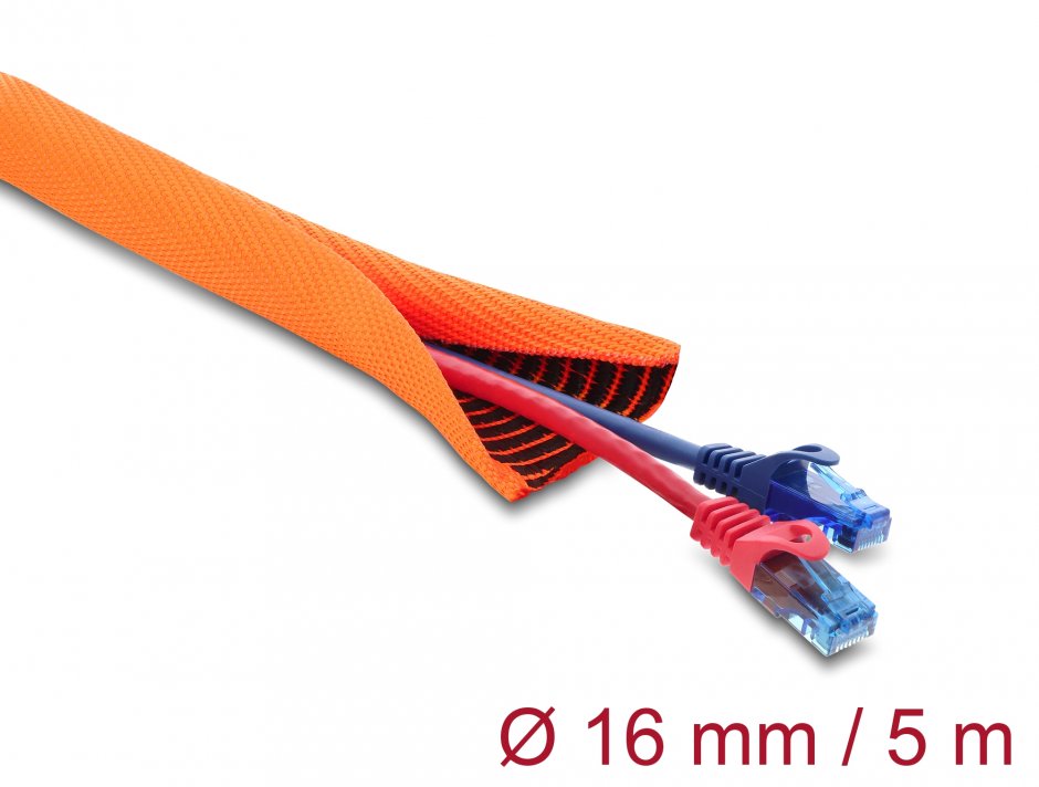 Imagine Plasa pentru organizarea cablurilor Wear Warning Indicator self-closing double-layered 5m x 10mm Orange, Delock 19027
