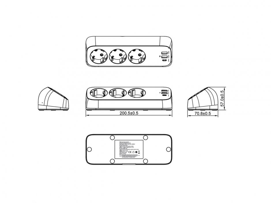 Imagine Prelungitor cu 3 x Schuko + 1 x USB-C + 2 x USB-A 1.5m Alb montare birou, Value 19.99.1034