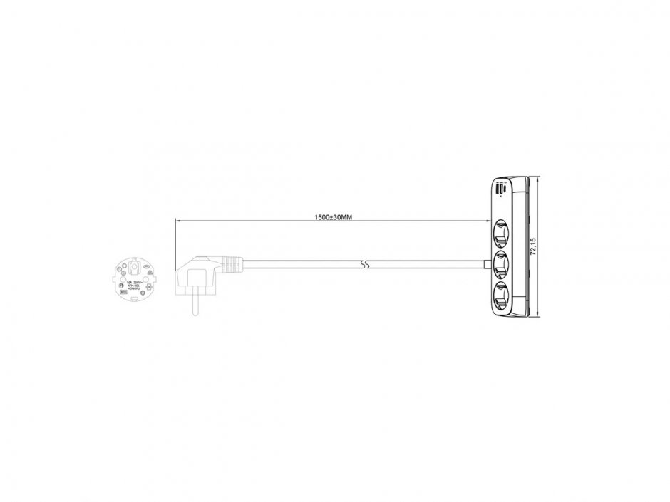 Imagine Prelungitor cu 3 x Schuko + 1 x USB-C + 2 x USB-A 1.5m Alb montare birou, Value 19.99.1034