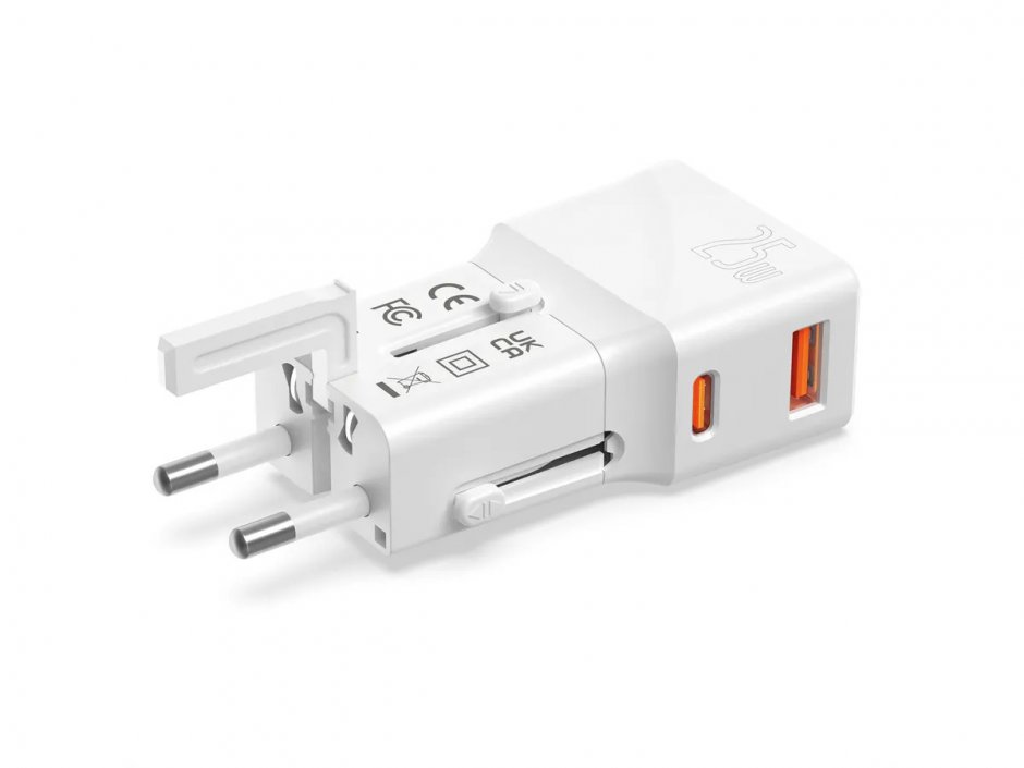 Imagine Incarcator priza EU/UK/US cu USB-A + USB-C 20W Alb, Value 19.99.1113