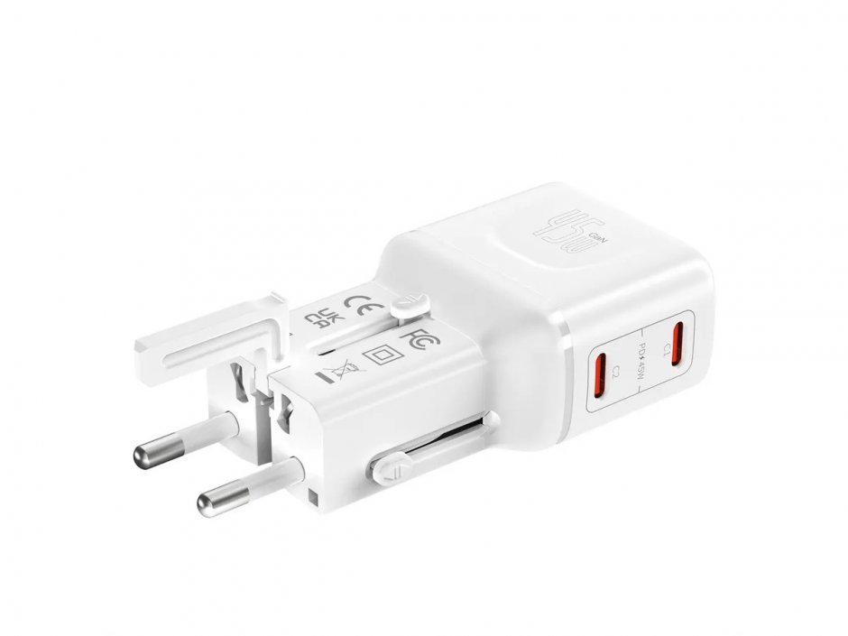 Imagine Incarcator priza EU/UK/US cu 2 x USB-C 45W Alb, Value 19.99.1114