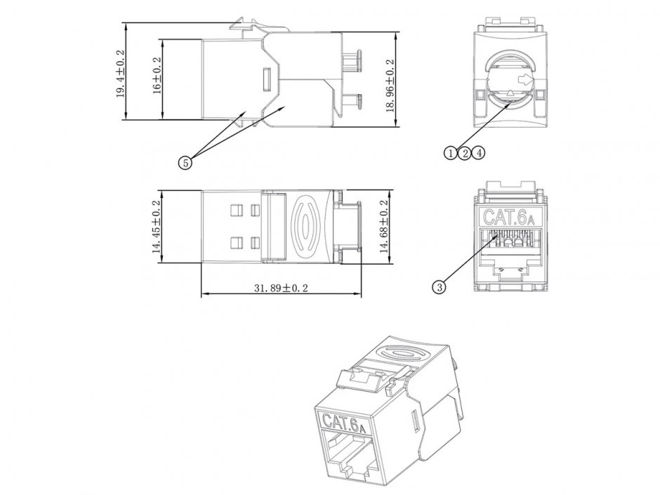 Imagine Modul Keystone RJ45 Cat.6A (Class EA) tool-free GHMT, Roline 21.17.0328