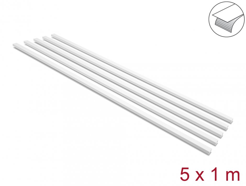 Imagine Set 5 buc canal cablu cu banda dublu adeziva 20x10mm - lungime 1m Alb, Delock 22067