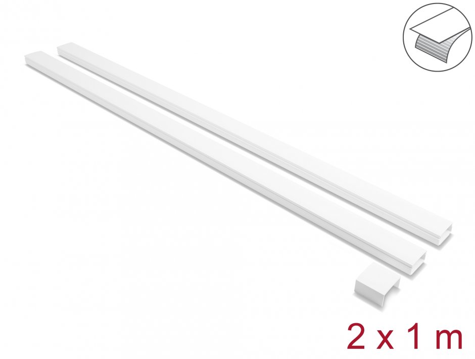 Imagine Set 2 buc canal cablu self-adhesive 40x19mm - lungime 1m Alb, Delock 22088