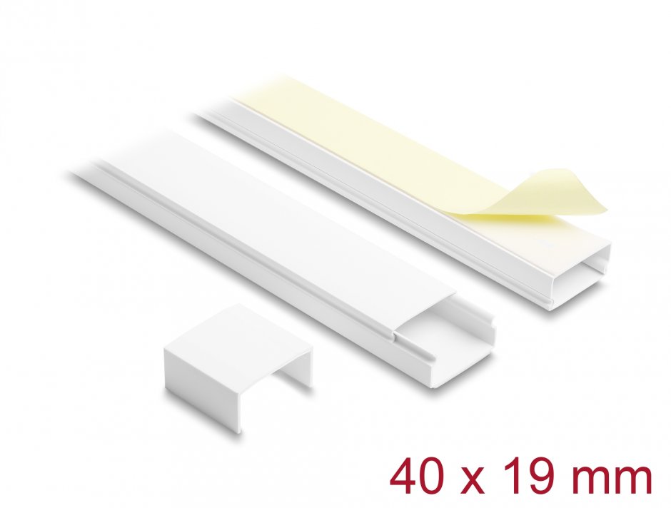Imagine Set 2 buc canal cablu self-adhesive 40x19mm - lungime 1m Alb, Delock 22088