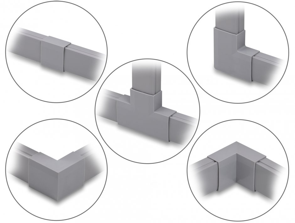 Imagine Set 5 buc conector pentru canal cablu 24x14mm Gri, Delock 22095