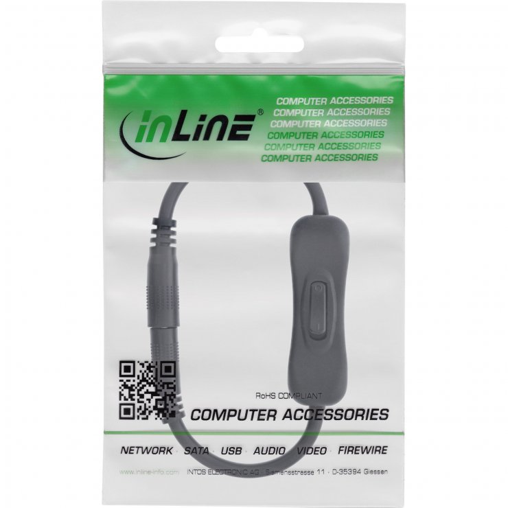 Imagine Cablu prelungitor DC 4.0x1.7mm T-M cu switch 0.2m, InLine IL26906C
