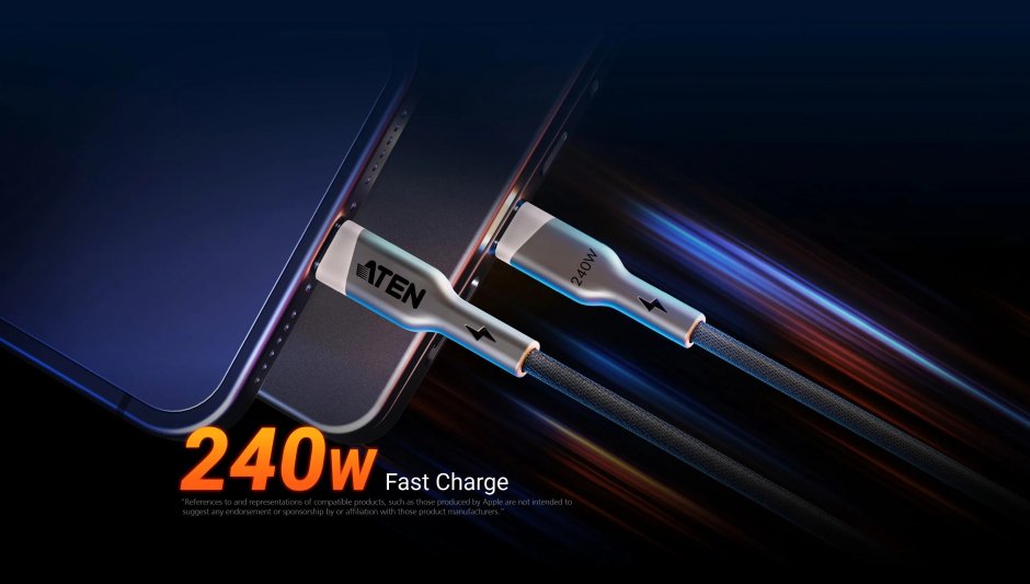 Imagine Cablu USB 2.0 type C la USB type C 240W E-Marker 1m brodat Negru, ATEN 2L-3101P240
