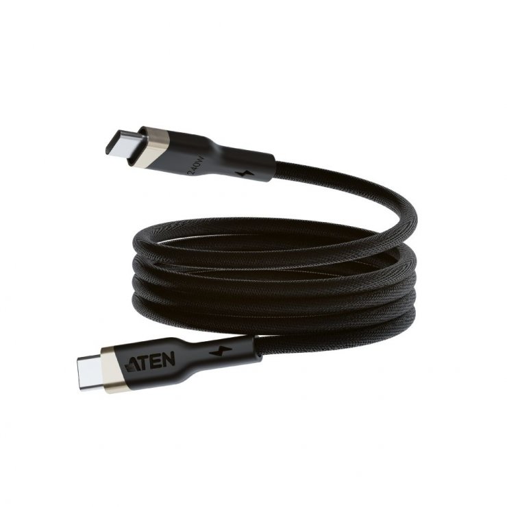Imagine Cablu USB 2.0 type C la USB type C 240W E-Marker 2m brodat magnetic Negru, ATEN 2L-3101P240M