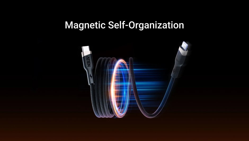 Imagine Cablu USB 2.0 type C la USB type C 240W E-Marker 2m brodat magnetic Negru, ATEN 2L-3101P240M