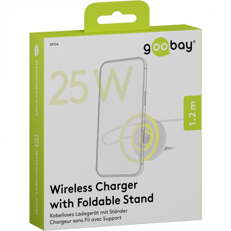 Imagine Incarcator magnetic Wireless Qi USB type C 25W cu stand, Goobay G80354