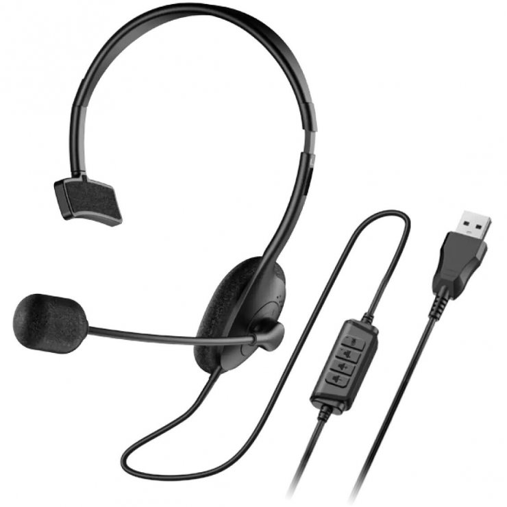 Imagine Casca cu fir utilizare multimedia/call center cu microfon USB Negru, Genius HS-100U