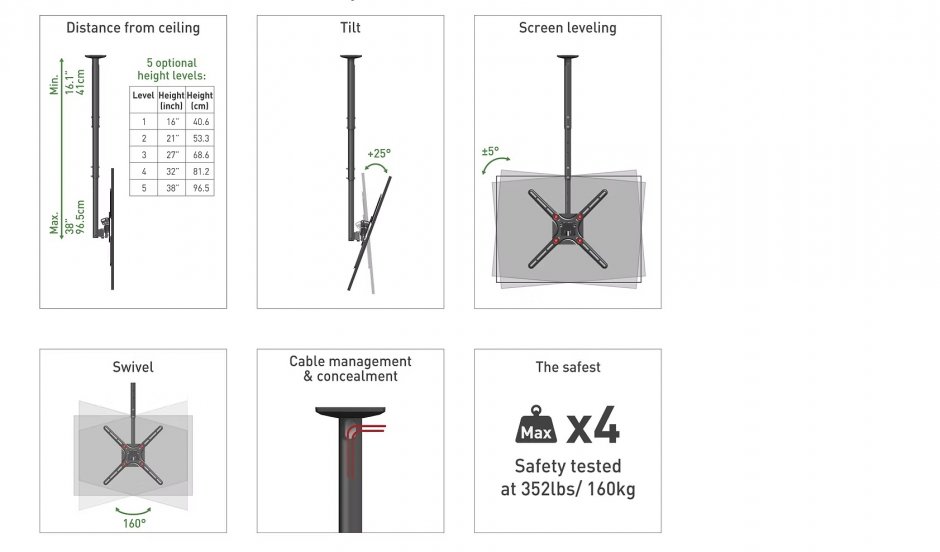 Imagine Suport TV 29-55" cu montare tavan, Barkan 3500B.B