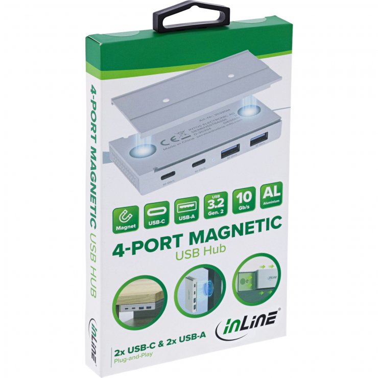 Imagine HUB magnetic USB type C 10Gb/s la 2 x USB-C + 2 x USB-A Aluminiu, InLine IL35395M
