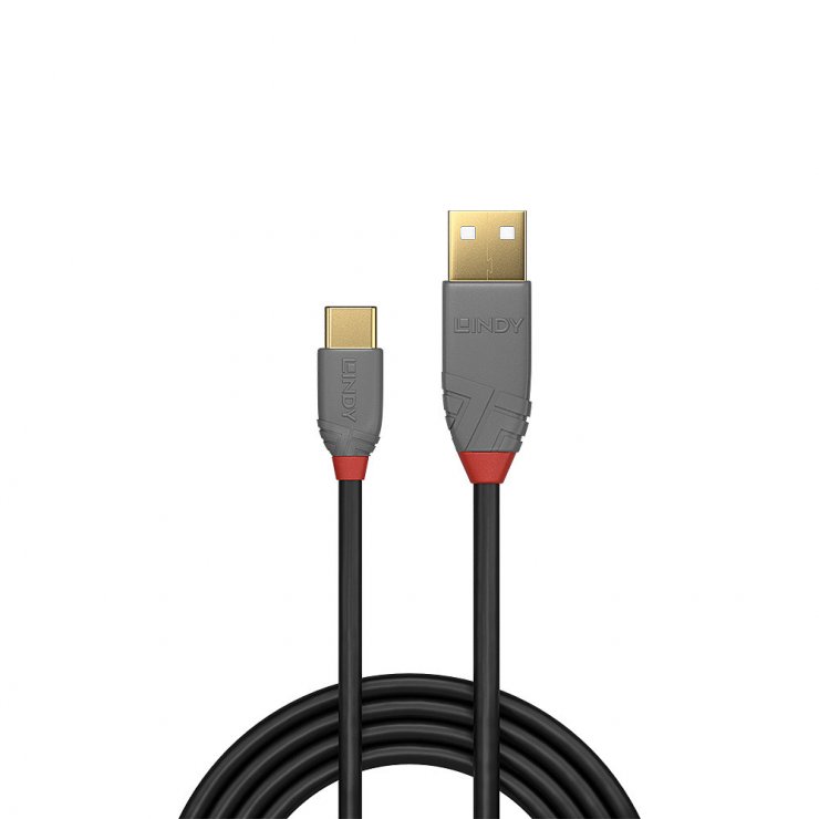 Imagine Cablu USB 2.0-A la USB type C Anthra Line T-T 0.5m Negru, Lindy L36885