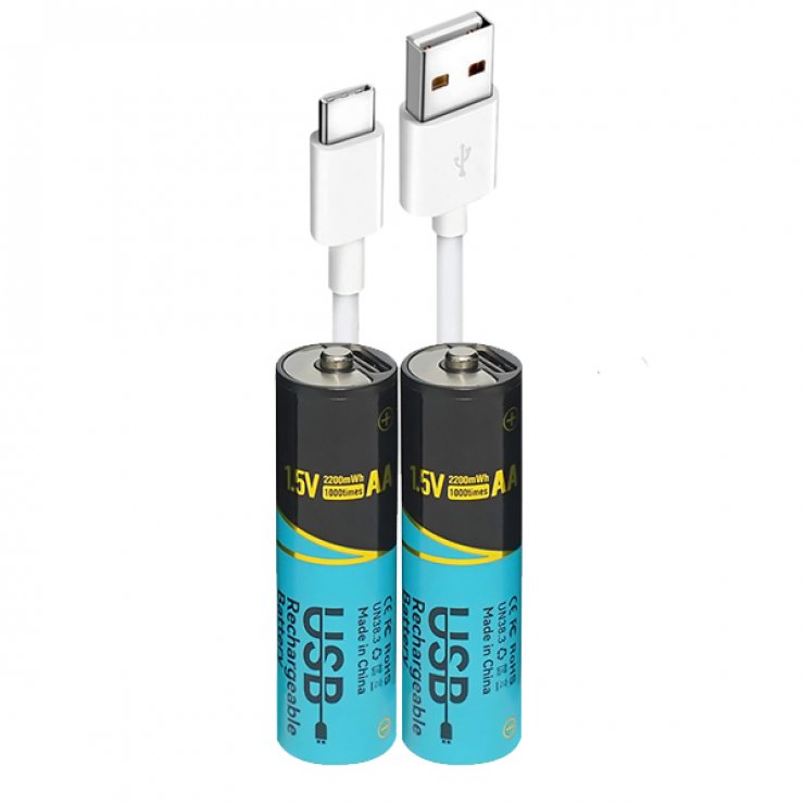 Imagine Set 2 buc acumulatori AA 1.5V 2200mWh incarcare USB type C