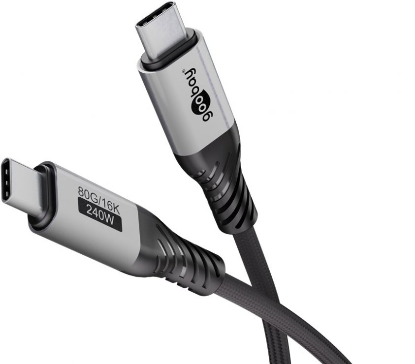 Imagine Cablu USB type C 240W 5A 80Gbits 16K60Hz/4K120Hz 1.5m brodat Negru, Goobay G74776