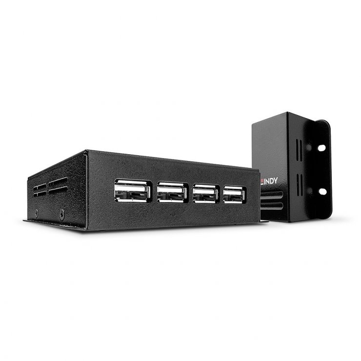 Imagine Extender USB 2.0 prin cablu RJ45 LAN 50m + HUB 4 porturi, Lindy L42681