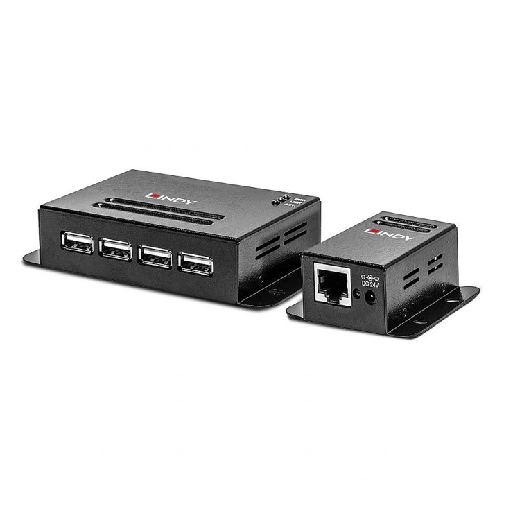 Imagine Extender USB 2.0 prin cablu RJ45 LAN 50m + HUB 4 porturi, Lindy L42681