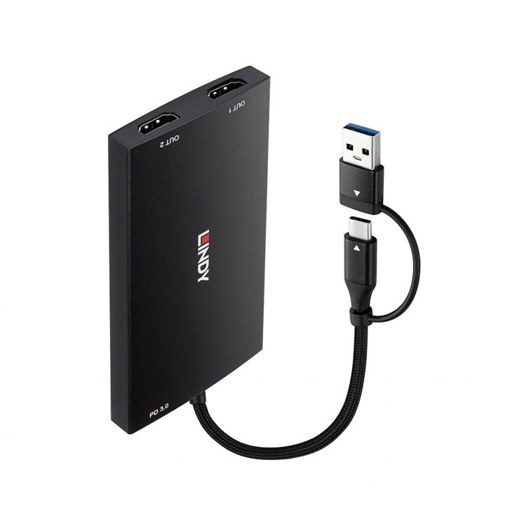 Imagine Multiplicator USB type C/USB-A la 2 x HDMI, Lindy L43430