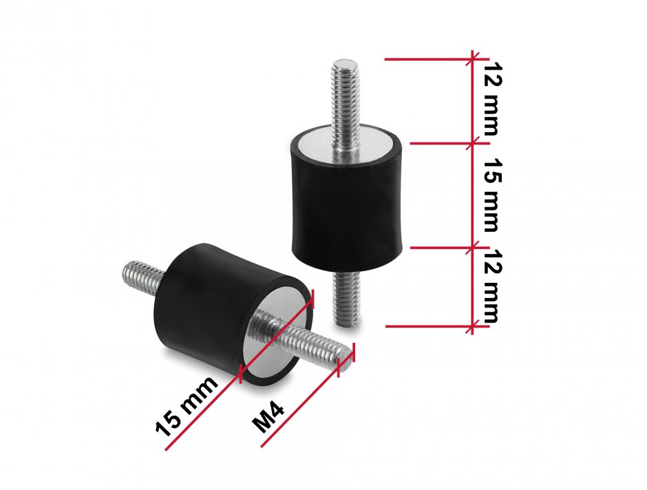Imagine Set 4 buc amortizor vibratii M4x0.7mm/15x15mm, Delock 60799