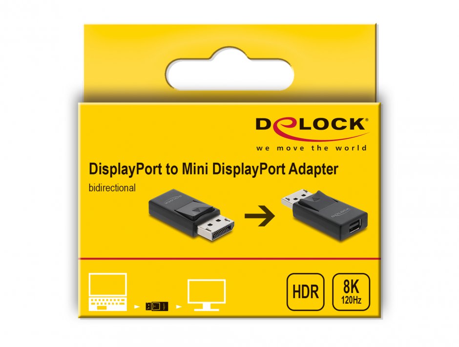 Imagine Adaptor bidirectional DisplayPort la Mini DisplayPort T-M 8K120Hz HDR/HDCP, Delock 61074