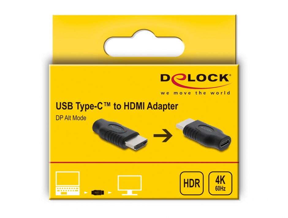 Imagine Adaptor USB Type C la HDMI (DP Alt Mode) M-T 4K60Hz cu HDR/HDCP, Delock 61075