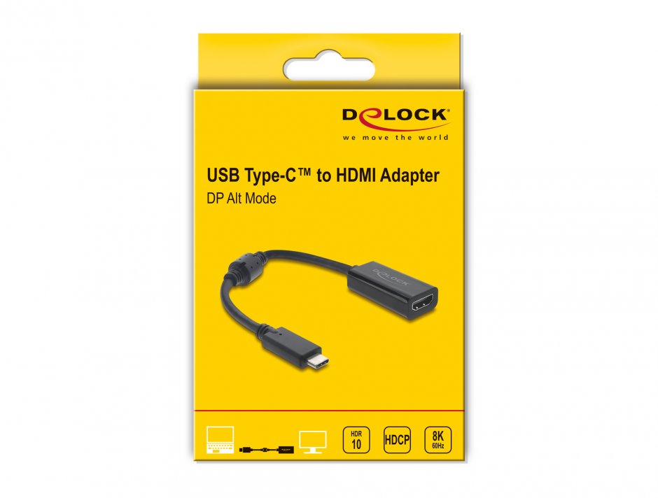 Imagine Adaptor USB Type C la HDMI (DP Alt Mode) T-M 8K60Hz/4K144Hz cu HDR/HDCP Negru, Delock 61085