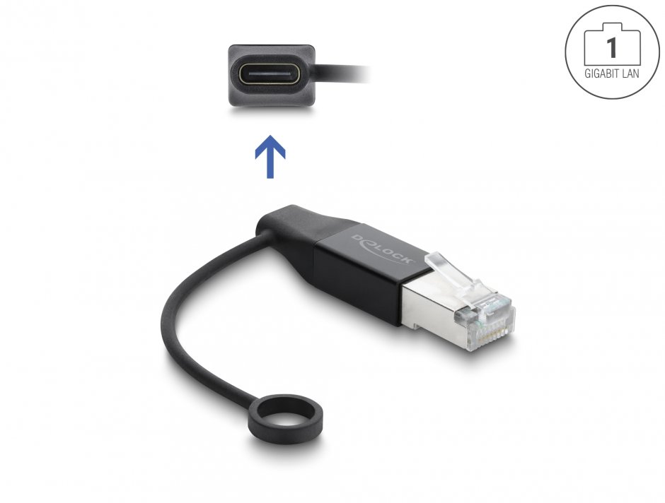 Imagine Adaptor retea RJ45 Gigabit LAN la USB type C T-M negru, Delock 61101