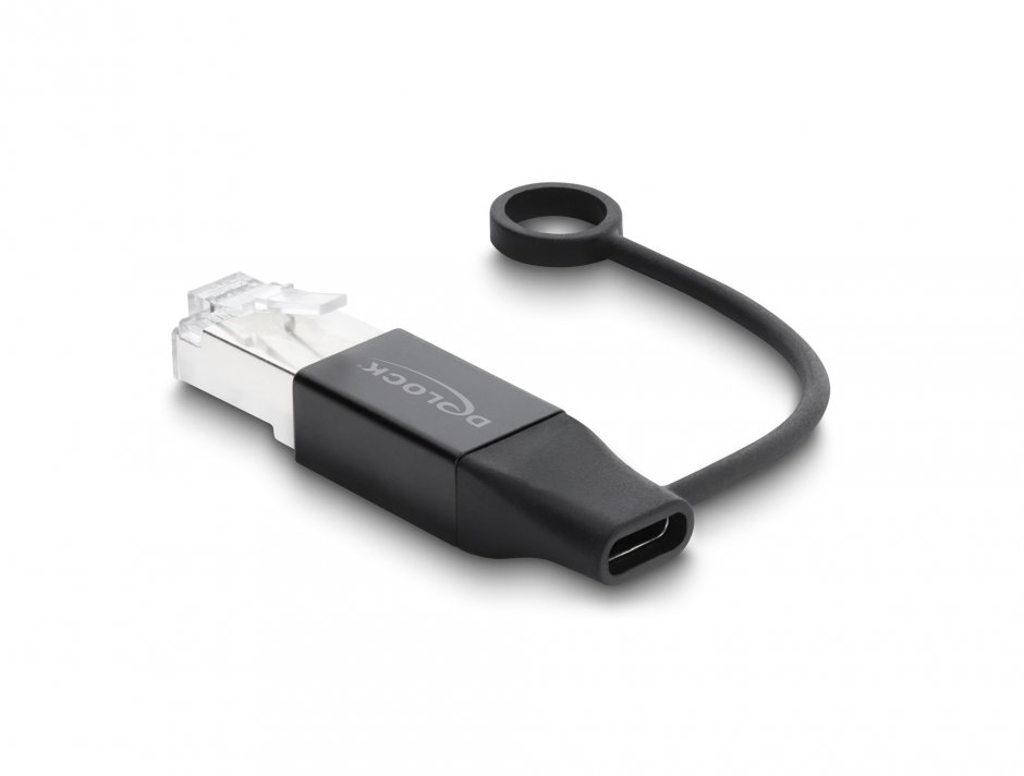 Imagine Adaptor retea RJ45 Gigabit LAN la USB type C T-M negru, Delock 61101