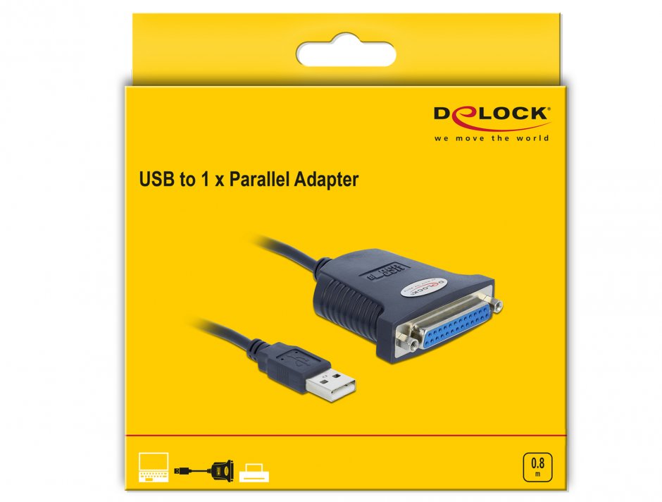 Imagine Cablu USB la paralel 25 pini 0.8m, Delock 61330