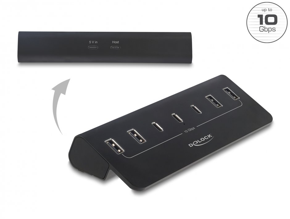 Imagine HUB USB 10 Gbps cu 3 x USB Type C + 4 x USB-A Negru, Delock 64283