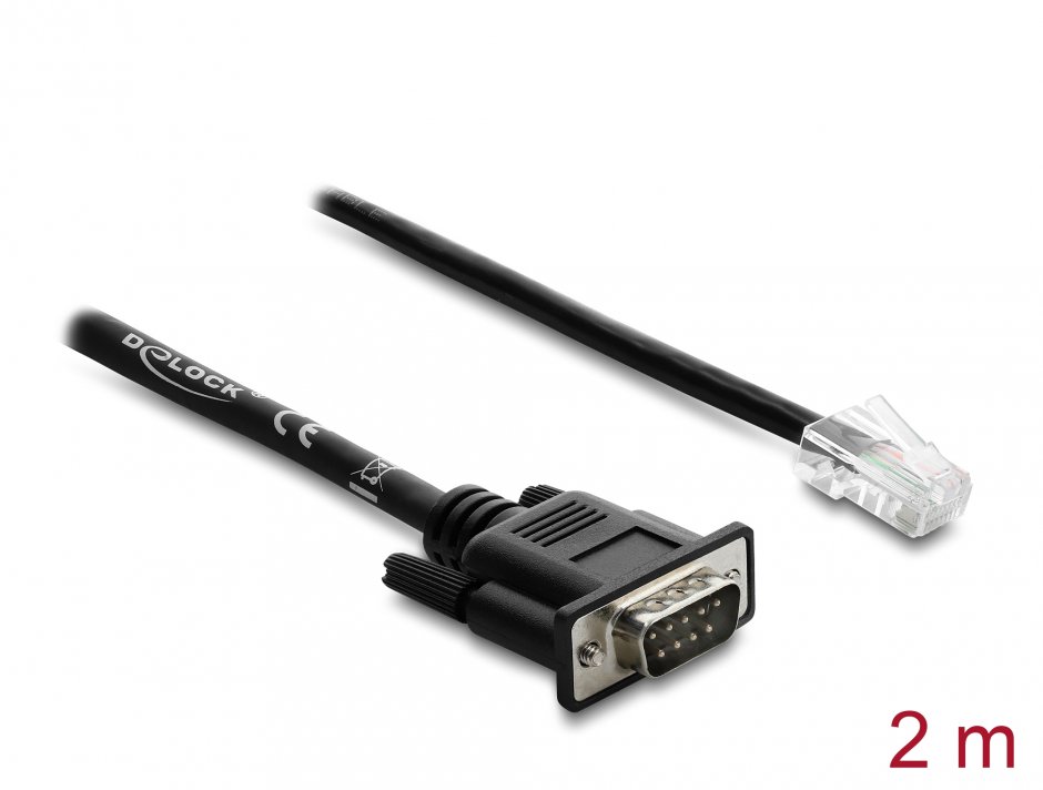 Imagine Cablu Serial RS-232/422/485 Sub-D 9 pini la RJ45 T-T 2m, Delock 64296