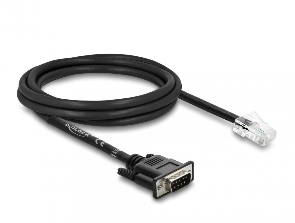 Imagine Cablu Serial RS-232/422/485 Sub-D 9 pini la RJ45 T-T 2m, Delock 64296
