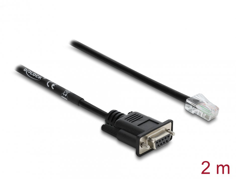 Imagine Cablu Serial RS-232/422/485 Sub-D 9 pini la RJ45 M-T 2m, Delock 64297