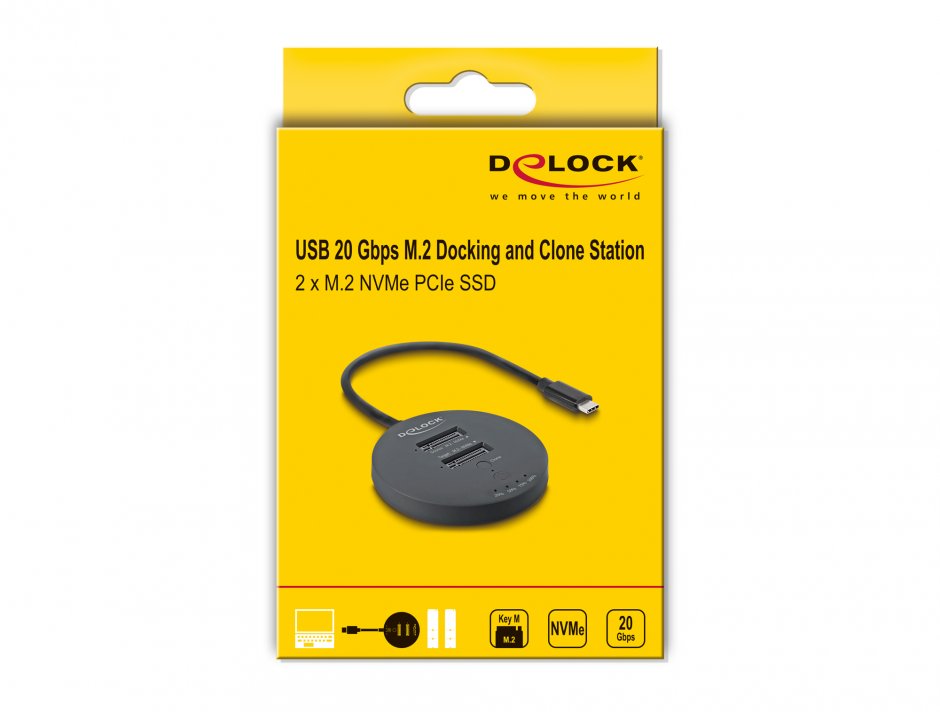 Imagine Docking station USB 20 Gbps pentru 2 x M.2 NVMe PCIe SSD cu functie de Clona, Delock 64364